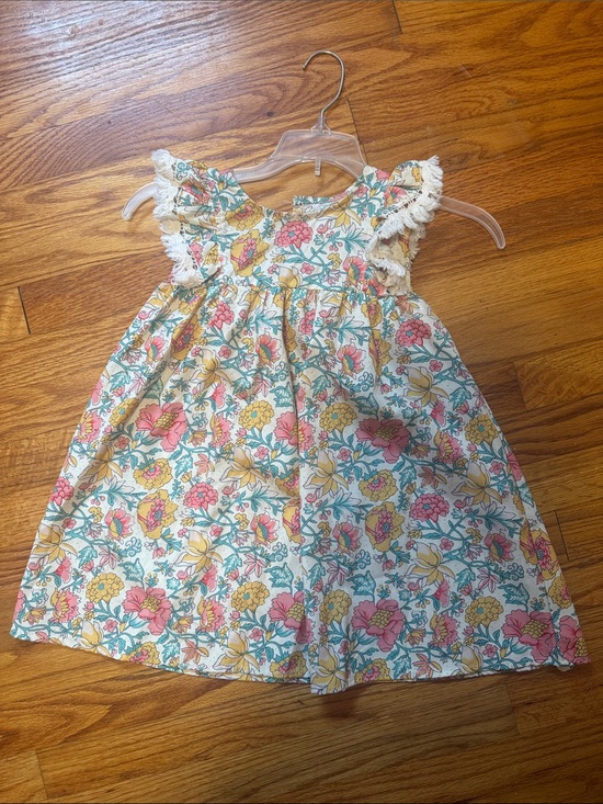 Other - Girls Floral Summer Dress with Lace Trim - Multicolor